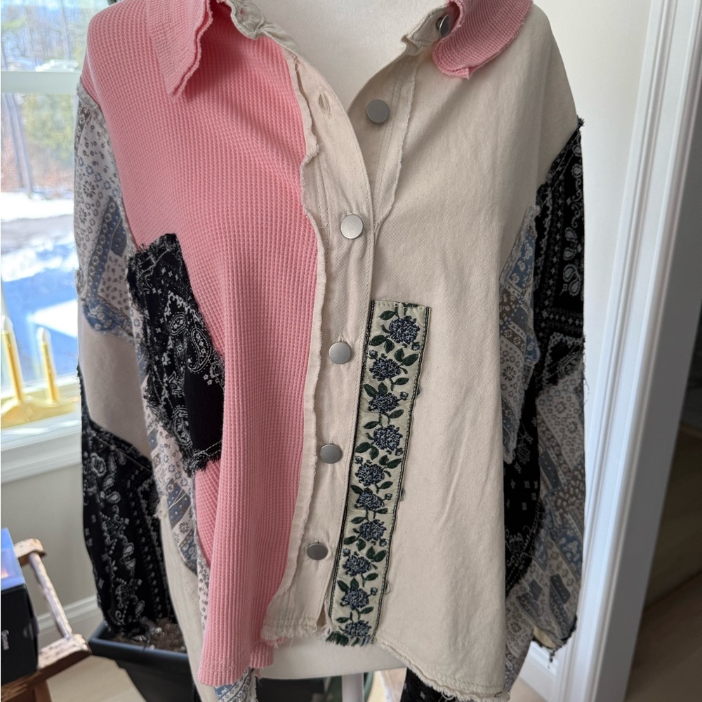 POL Pink and Black Patchwork Top